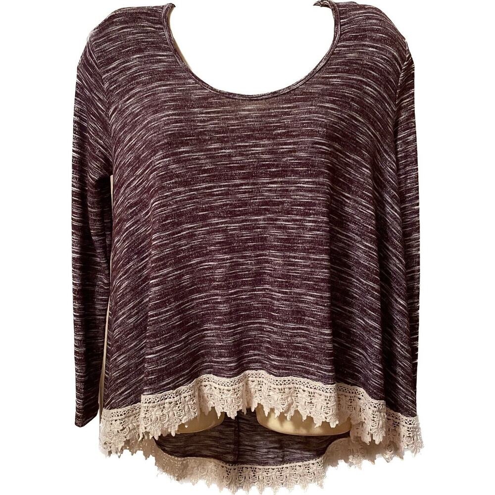 Altar'd State Long Sleeves Lace Trim Top Size Small